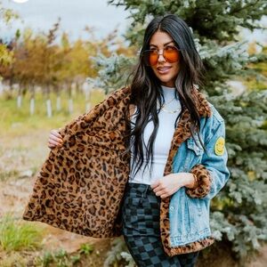 Dressed in Lala Forever Patched Trucker Jacket in Leopard L/XL